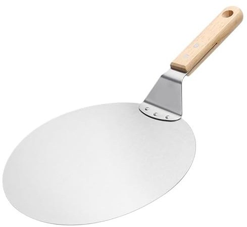 SkyjOy Pelle Pizza Pelle à Pizza Ronde en Acier Inoxydable antiadhésive avec Manche Bois de chêne, Pelle, Outils pâtisserie, Accessoires(Small)