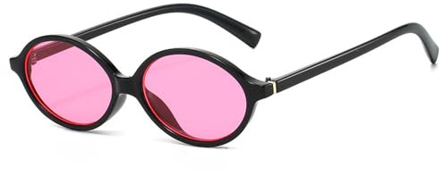 Vintage små ovala damsolglasögon mode leopardgröna glasögon kvinnor retro färgglada skärm glasögon, svart rosa, 148M