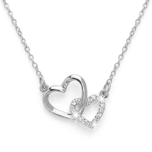 KFRS Interlock Heart Silver Pendant Necklace Dainty Infinity Eternity Love Choker Necklaces Cute Initial Heart Adjustable Chain Necklace Clavicle Chain Girlfriend (Silver+)