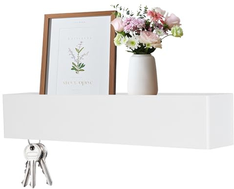 Mocrop Schlüsselbrett Mit Ablage, Wand Garderobenhaken Weiß, 5 Haken | Minimalist-Stil Kleiderhaken Modern, Versteckte Haken, Metall Garderobenleiste, Für Flur Möbel,Schlafgemach,Küche