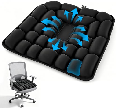 Coussin de siège anti-escarres, orthopédique, ergonomique, gonflable, avec cellules d'air 3D, pour voiture, bureau, maison, chaise - 45 x 40 cm - Noir