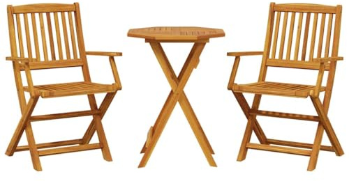 Qnhdfrt 3-TLG. Bistro-Set klappbar aus Massivholz Akazie, Gartenmöbel-Set mit 1 Tisch 60x60cm und 2 Stühlen für Balkon, Terrasse und Garten, platzsparend, geölt