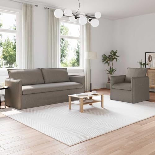 Kaloriko Sofa Set 2-teilig Taupe Stoff Couch 196 x 82 x 85 cm modernes Wohnzimmer Ecksofa mit Schlaffunktion, Ottomane, Stauraum und bequemer Polstergarnitur für Gästezimmer und Büro