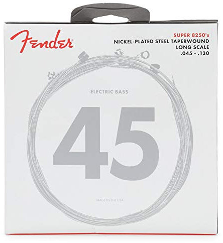 Fender 8250 Bass Strings, Nickel Plated Steel Taper Wound, Long Scale, 8250-5M .045-.130 Gauges, (5)