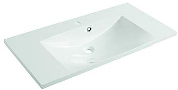 FACKELMANN Gussbecken/Waschtisch aus Gussmarmor/Maße (B x H x T): ca. 90 x 14 x 46 cm/Aufsatzwaschbecken/hochwertiges Waschbecken fürs Badezimmer und WC/Farbe: Weiß