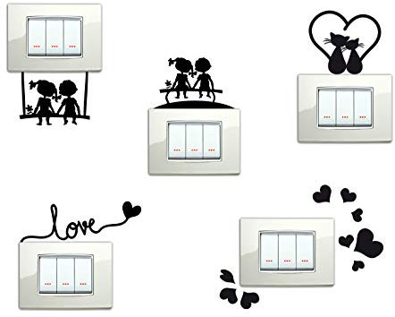 StickerDesign Adesivi per interruttore 5 Pezzi spine placche BAMBINI SULLA PANCHINA ALTALENA LOVE CUORICINI GATTINI E CUORICINO Wall Stickers Decorazione Cameretta interni Casa Adesivo Murale