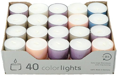 Wenzel-Kerzen 23-229-40-P-UK Colorlights Pastell 8H Teelichte, Paraffin; Polycarbonat, 3,8 x 3,8 x 2,4 cm