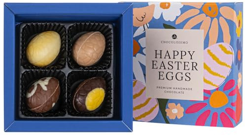 Happy Easter 4 Eggs - 4 huevos de Pascua rellenos de chocolate Regalo de pascua | Huevos de chocolate Regalo de pascua para adultos Mujer | Hombre | Chocolate de pascua | Bombones de pascua