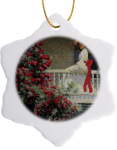3dRose The Crimson Rambler by Philip Leslie Hale Victorian Lady and Roses 3 inch Snowflake Porcelain Ornament