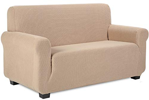 TIANSHU Sofabezug 2 sitzer, Stretch Spandex Couchbezug Sesselbezug Elastischer Antirutsch Stretchhusse Weich Stoff,Jacquard-Stretch-Sofabezug, Schonbezug für Sofa-Sofahalter(Sand)