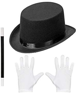 W WIDMANN MILANO Party Fashion - Zauberer Set Kinder, Hut Handschuhe und Zauberstab, Kostüm für Karneval und Halloween