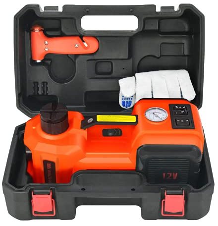 E-HEELP Cric de Voiture électrique 5 tonnes 12 V - Kit de cric hydraulique (portée de Levage : 15.5 à 44.5 cm) avec gonfleur - Cric électrique pour Voiture, SUV, berline, Garage, réparation d'urgence