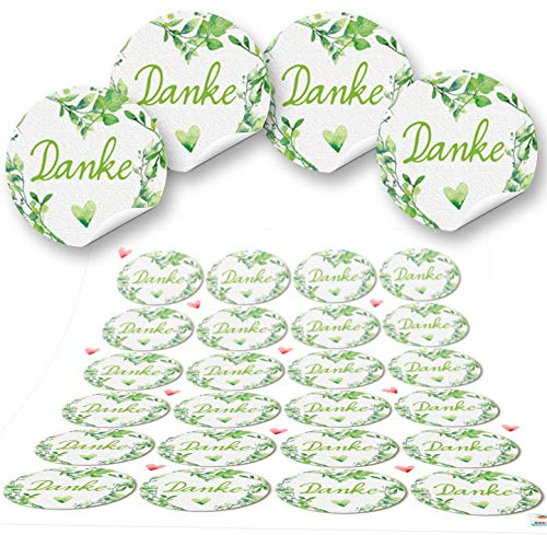 Logbuch-Verlag 24 Danke Aufkleber weiß grün rund 4 cm Gastgeschenke Verzierung Karten Hochzeit Kommunion