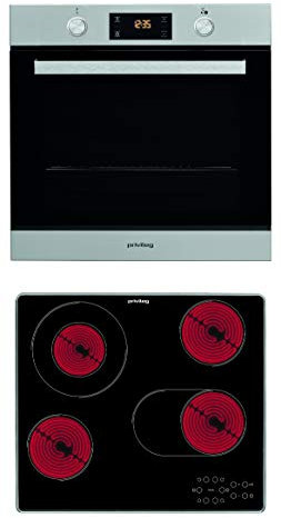 Privileg BAKO Turn&Cook 200 Einbau-Backofen mit Glaskeramik-Kochfeld/ 71 L/Hydrolyse-Reinigungsfunktion / Multifunktions_Umluftbackofen mit 7 Funktionen/Turn&Go/Touch-Control-Steuerung, silver