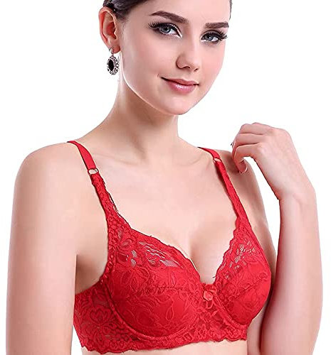 Reggiseno Sexy Pizzo con Ferretto Imbottito Scollatura a V a Coppa Morbida 1-B