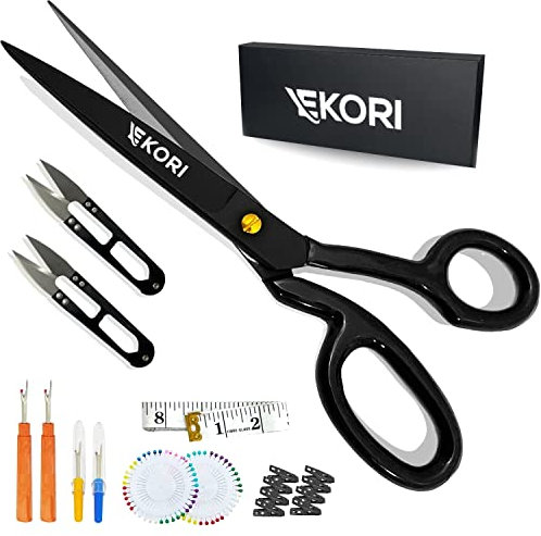 Schneider Stoffschere Set 23 cm (9 Zoll) Schneiderschere zum Schneiden Nähen Schneidern von Stoffen | Mit Fadenschneider Näh-Nadeln Nahttrenner Clips und Maßband Nähschere