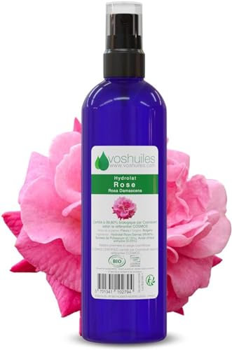 VOSHUILES - Hydrolat de Rose - Eau Florale Naturelle et Pure pour Soin de la Peau - Parfum Floral Apaisant - Certifié COSMOS - Idéal pour Visage et Corps - 100ml