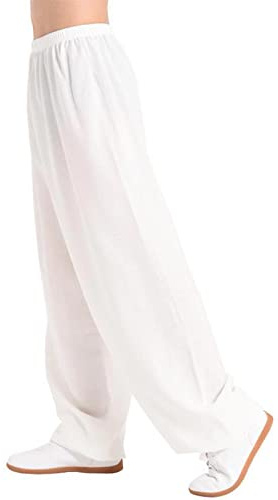 VIRACIN Pantalon Tai Chi Coupe Ample Homme Femme Pantalon Yoga Pantalon Kung-fu Arts Martiaux Pantalons Entraînement,White-S