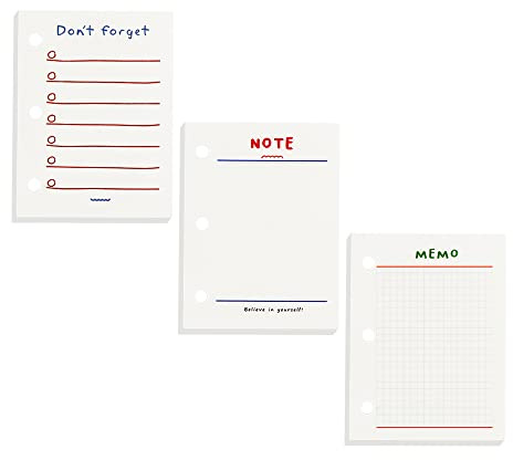3 Pack Mini Binder Filler Paper Planner Refills 3 Holes Punched Refill Papers Loose Leaf Paper for Mini 3 Ring Refillable Notebook Binders, 60 Sheets per Pack, Total 180 Sheets