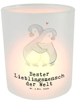 Mr. & Mrs. Panda Teelicht Lieblingsmensch - Geschenk, Geschenkidee, Windlicht Glas, für, Freund, Teelichter, Teelichtgläser, Teelichthalter, Glas