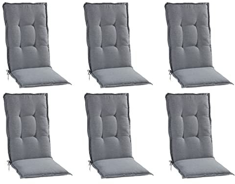 Gartenstuhlauflagen Hochlehner 6er Set - 120 x 50 cm - Hellgrau - Polyester - Sesselauflage Sitzpolster Stuhlauflage