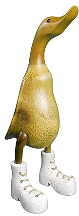 trendforge Dekortation Teakholz Ente Handmade Teakente Dekoartikel für Zuhause Geschenk hochwertig und einzigartig - ca. 33cm (Marmor Weiß, M)