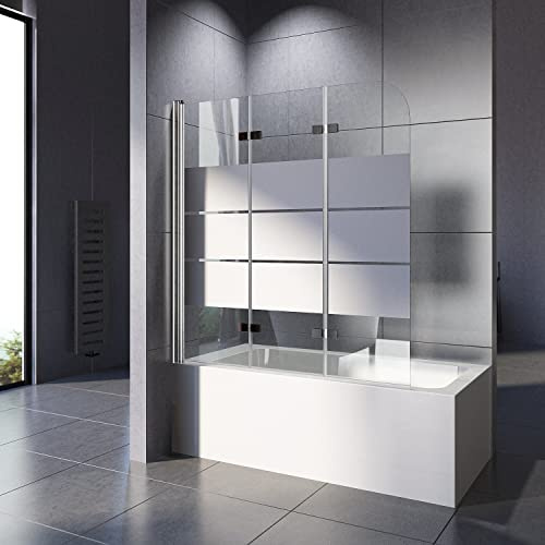 Duschwand für Badewanne 140x140 cm Duschwand 3-teilig Faltbar 5 mm Easy-Clean ESG Sicherheitsglas Badewannenaufsatz Duschabtrennung Badewanne