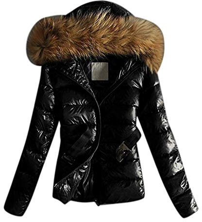 Damen Jacke mit Kunstfellbesatz, gesteppt, für den Winter, Thermo-Oberbekleidung, lässig, schmale Passform, warme Jacke, lange Ärmel, Kapuzenjacke, Tops, glänzende Baumwolle, gepolsterte Jacken,