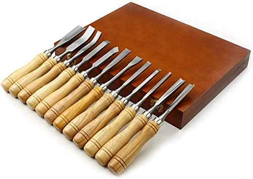Herramientas para tallar Madera Juego de cinceles de Madera de 12 Piezas: Mango de Madera de cincel de tamaño Completo con Caja de Madera Premium como Regalo para carpinteros Artesanos