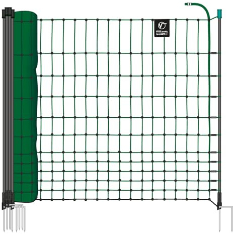 VOSS.farming farmNET-75 Hühnerzaun 25m, Geflügelnetz, 112cm, 9 Pfähle, 2 Spitzen, grün, ohne Strom, Hühnernetz, Hundenetz, Katzennetz