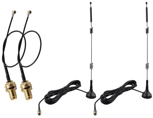 Futheda 2 Piezas Antena WiFi Doble Banda 12dBi SMA Macho Base Magnética＋15cm IPX U.FL MHF1 a SMA Hembra Cable Flexible Coaxial para Intel Fenvi Tarjeta de Red Inalámbrica Mini PCI Express PCIE