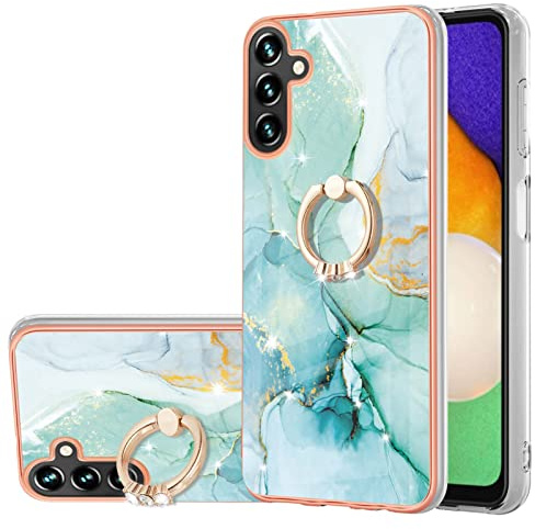Reevermap Samsung Galaxy S23 FE Case with Ring Holder, Shockproof Silicone Marble Phone Cover Ring Kickstand Soft Metallic Anti Scratch TPU Rubber Bumper for Samsung Galaxy S23 FE, Green