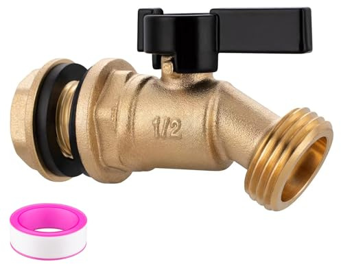 Brass Water Container Rain Barrel Spigot Kit, 1/2 Inlet to 3/4GHT Male Thread Outlet with Quarter Turn Ball Valve Include Bulkhead Fitting and Washers