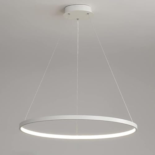 Bellastein LED Modern Rund Pendelleuchte Dimmbar mit Fernbedienung Hängelampe Höhenverstellbar Deckenleuchte Esstisch Kronleuchter für Wohnzimmer Esszimmer Arbeitszimmer office (Weiß, L60cm)