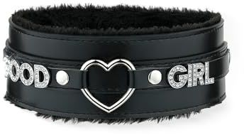 ADEMISHIA Rosa Flauschiges Herz O-Ring Leder Choker Halsband für Frauen, handgefertigte Punk Gothic Buchstaben Halskette, verstellbarer Modeschmuck