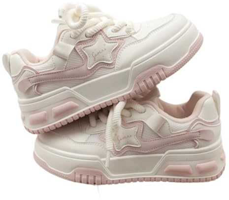 UNMULFC Star Shoes Women Walking Sneakers Y2k Shoes Platform Chunky Aesthetic Cute Travel Outdoor Sport (7,Pink,Female,Adult,US_Footwear_Size_System,Adult,Numeric,Medium,Women)