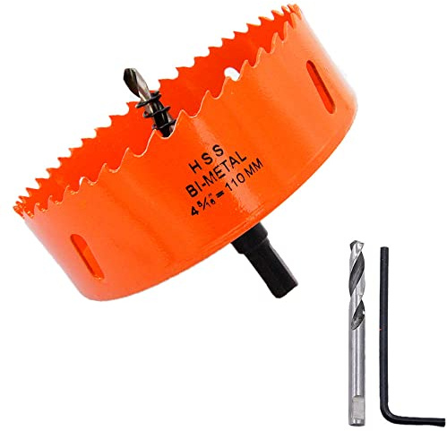 LAIWEI Hole Saw 110mm, HSS High Speed Steel, Wood, Plastic, Gypsum Board Compatible, Orange