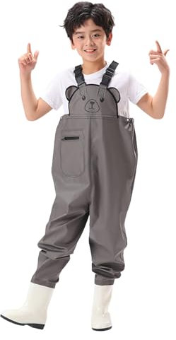 Wathose Kinder Wasserdicht mit Stiefel Kinderwathose Matschhose Jungen Anglerhose mit Stiefel Mädchen Regenhose mit Stiefeln Junior Hosenträger Matschhose Regenstiefel rutschfeste Sohle Gummistiefel
