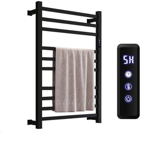 CYzpf Electric Towel Radiator Stainless Steel Grade Towel Warmer for Bathroom with Built in Timer Wall Mounted Hardwired Heated Towel Drying Rack 780x500x120mm,Black