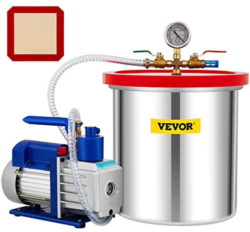 VEVOR Pompe à Vide 141 L/Min Chambre à Vide 19 L avec Pompe rotative à Un étage 5 CFM 1/3 HP kit d'outils à air CVC pour stabiliser Le Bois, dégazer Les silicones, Les époxy, Les huiles essentielles