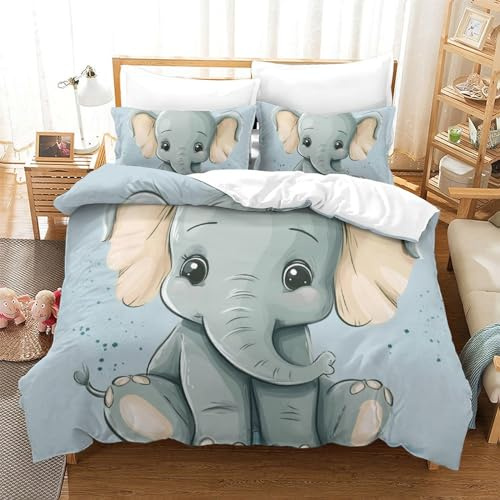 Lorolivier Elephant Set Di Biancheria Da Letto Stampato in 3D Con Federa, Fodera Per Piumino Da Con Chiusura A Cerniera, Microfibra Morbida Adatto A Bambini Adulti Super King（260x220cm）