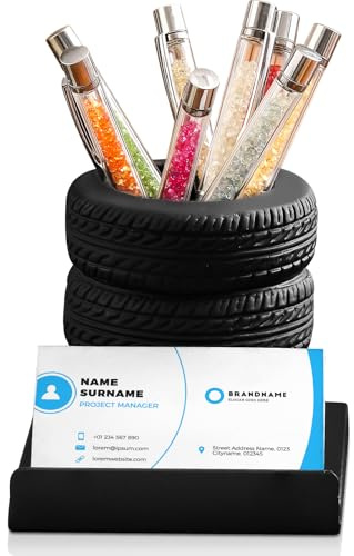 Feifeiya Tire Shape Stationery Set Metal Tire Shaped Pen Holder Business Card Holder Automotive Organizer for Man Desk Office School Cool Mechanic Gifts Car Lovers Accessories