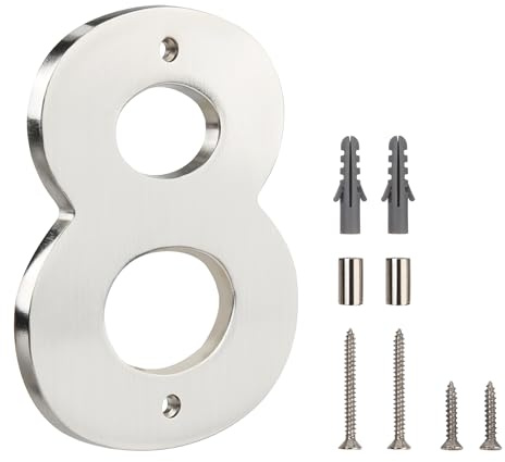 HASWARE Floating House Number Sign for Home - 5 Inch Modern Numerous Easy DIY Installation for Post Street (Silver Brushed, 8)