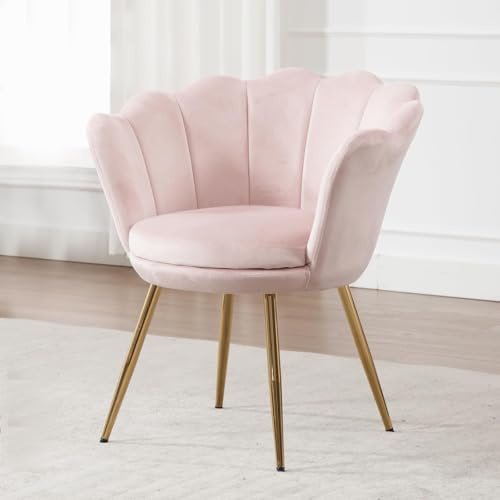 Ya-Home Poltrona per Camera da Letto Poltrona in Velluto Poltroncine Salotti con Gambe in Metallo Placcato Oro Poltroncine Imbottite per Soggiorno/Caffè/Vanità, Rosa Chiaro