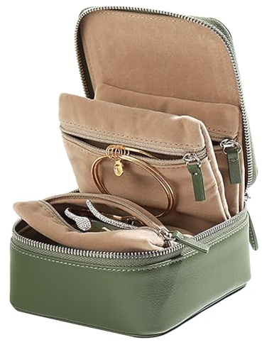 Hrtyvhin Maletín de joyería portátil para mujeres, práctico estuche de almacenamiento de joyas con múltiples bolsillos para viajes y organización del hogar