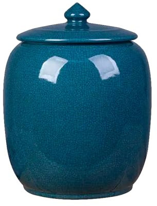 Contenitore per riso in ceramica blu zaffiro di grande capacità con coperchio per cucina, ristorante, bar, contenitore per alimenti, contenitore per riso, 36 x 50 cm