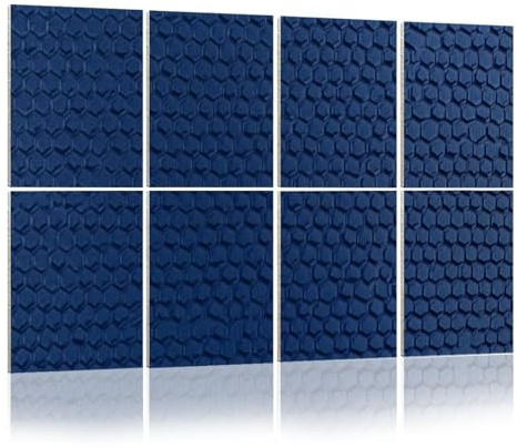 8 Pack Acoustic Foam Panels Sound Proofing Panels Hexagonal dark navy blue texture 3d rendering Acoustic Wall Panel Soundproofing for Livingroom Nursery Room 48x32 Home Decor