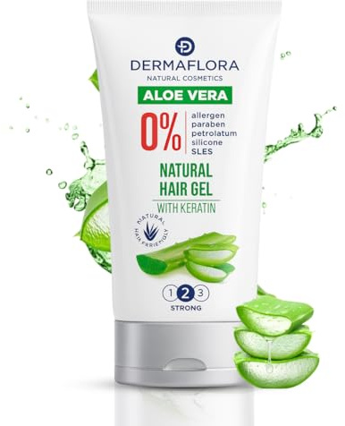 Dermaflora Natural Aloe Vera Gel for Hair with Keratin – 150ml | Strong Hold Styling Hair Gel for Men & Women – Moisturizing, Non-Flaky, Allergen Free, Paraben Free