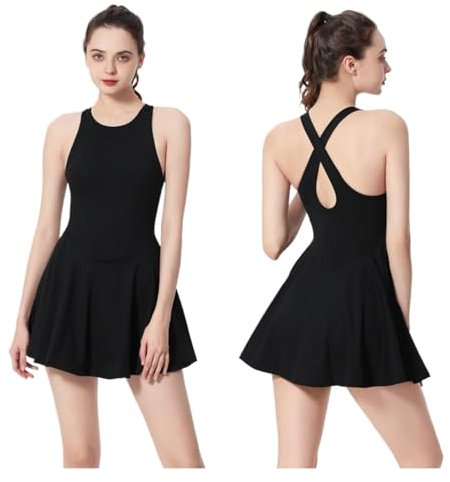 LVCHAO Frauen Tennis Kleid Yoga Anzug Outdoor Gym Sport Fitness Casual Rock Kleidung Training Anzug Golf Badminton Kleid Frauen Sportswear Gebrauch: Für Ballspiele, Im Freien(Black,M)
