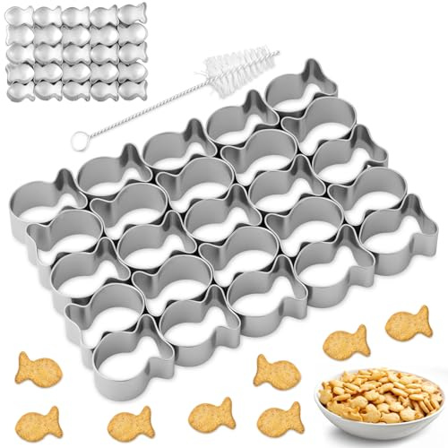 1 Pack Stainless Goldfish Cracker Cutter Kit, 25 Cavity Mini Gold Fish Cutter with Cleaning Brushes, Mini Goldfish Molds for Crackers Baking Snack Yogurt Cubes Pet Snacks Cooking Tools